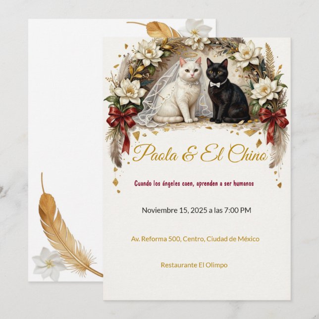 Viral Fallen Angel Cat Wedding Invitation (Front/Back)