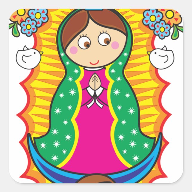 VIRGEN DE GUADALUPE CARICATURA 01 CUSTOMIZABLE PRO SQUARE STICKER (Front)