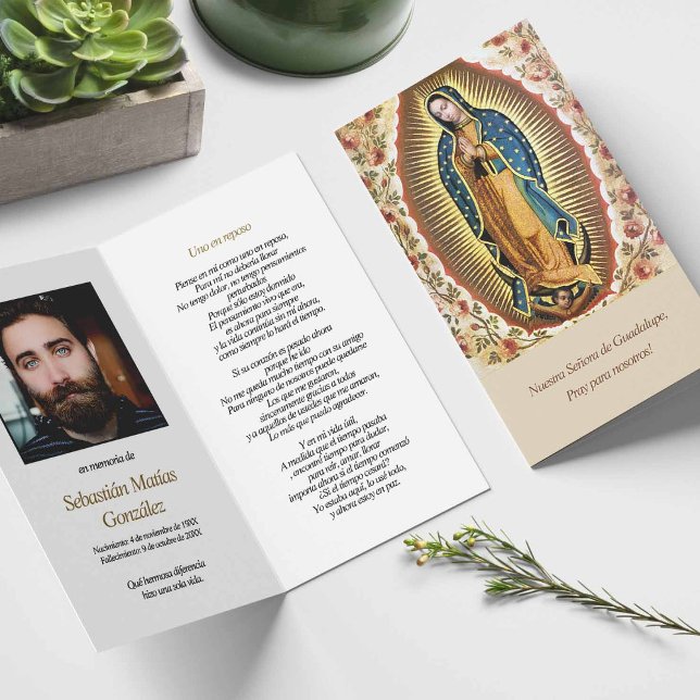 Virgen de Guadalupe Funeral Prayer Card  (catholic, religious, celebration of life, in loving memory of, prayer cards for bereavement)