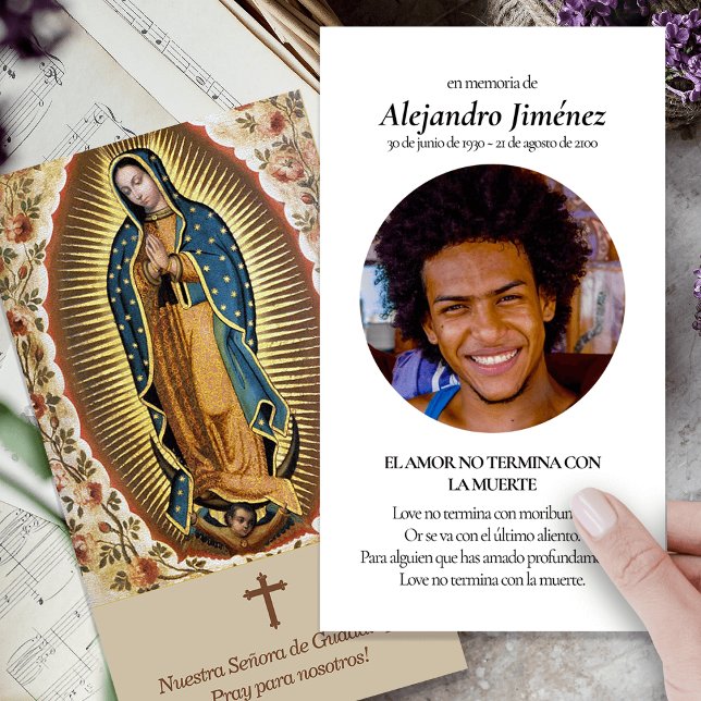 Virgen De Guadalupe Photo Funeral Prayer Cards (catholic, religious, celebration of life, in loving memory of, prayer cards for bereavement)