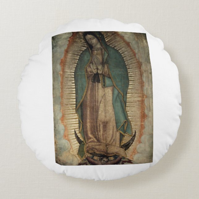 Virgen de Guadalupe Round Cushion (Front)