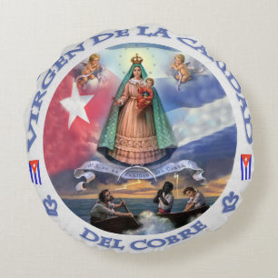 VIRGEN DE LA CARIDAD DEL COBRE CUBAN PATRIOT SAINT ROUND CUSHION