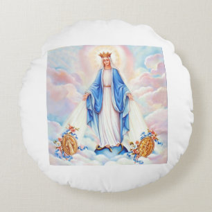Virgen Medal Milagrosa Round Cushion