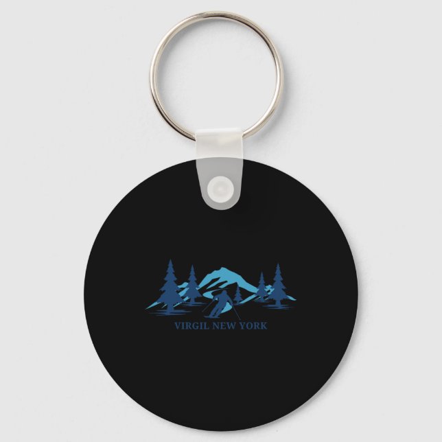 Virgil New York Ski Resort Skiing Skier  Key Ring (Front)