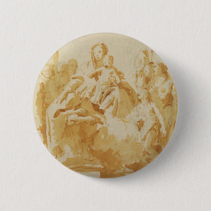 Virgin and Child Adored by Bishops, Monks & Women 6 Cm Round Badge