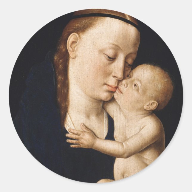 Virgin and Child- christmas Holiday   Classic Round Sticker (Front)