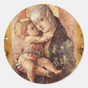 VIRGIN AND CHILD CHRISTMAS PARCHMENT CLASSIC ROUND STICKER
