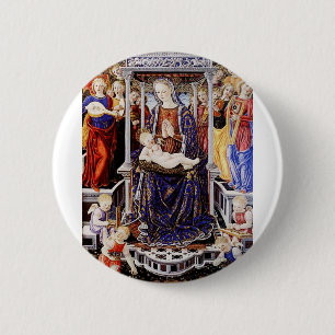 Virgin and Child Enthroned with Music-Making Angel 6 Cm Round Badge
