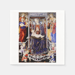 Virgin and Child Enthroned with Music-Making Angel Napkin
