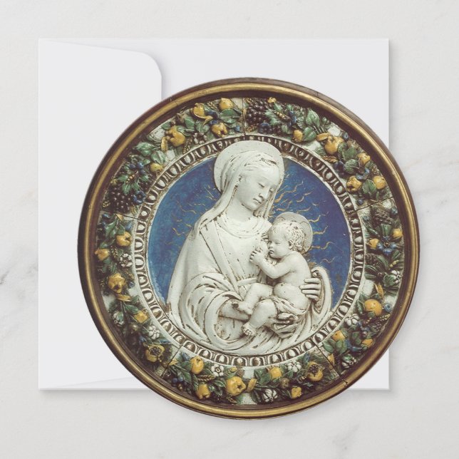 VIRGIN AND CHILD FLORAL CROWN Blue Gem Christmas Invitation (Front)