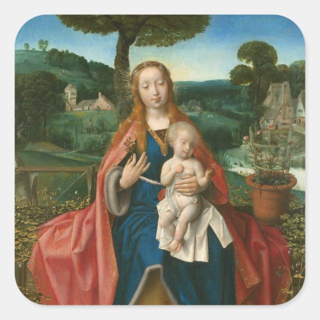 Virgin and Child in Landscape Provoost Fine Art Square Sticker (Front)