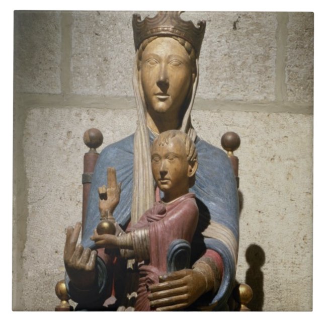 Virgin and Child, (polychrome wood) Ceramic Tile (Front)