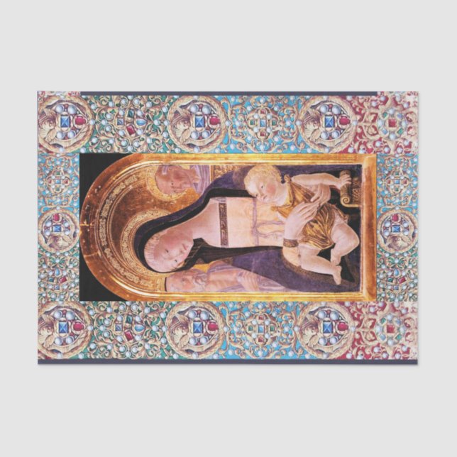 VIRGIN AND CHILD ,SAINTS,ANGELS WITH PRECIOUS GEMS TISSUE PAPER (Front)