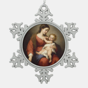 Virgin and Child Snowflake Pewter Christmas Ornament