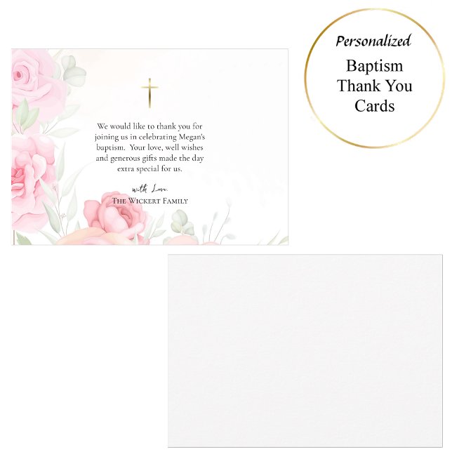 Virgin and Child Soft Pink Roses Catholic Baptism  Thank You Card (Creator Uploaded)