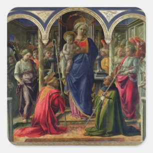 Virgin and Child surrounded by Angels Square Sticker