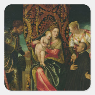 Virgin and Child with a Benedictine monk Square Sticker