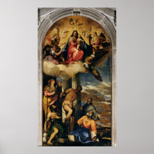 Virgin and Child with angel musicians and Saints Poster
