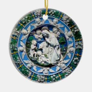 VIRGIN AND CHILD WITH ANGELS , PHOTO TEMPLATE CERAMIC ORNAMENT