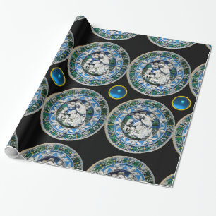 VIRGIN AND CHILD WITH ANGELS, Round Blue Sapphire Wrapping Paper