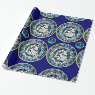VIRGIN AND CHILD WITH ANGELS, Round Blue Sapphire Wrapping Paper