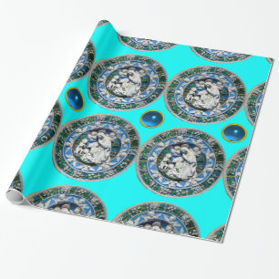 VIRGIN AND CHILD WITH ANGELS,Turquoise Blue Wrapping Paper