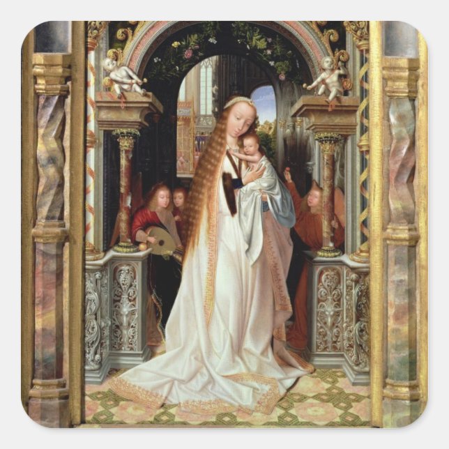 Virgin and Child with Three Angels, central panel Square Sticker (Front)