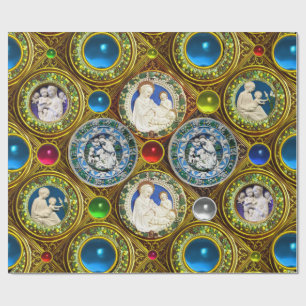 VIRGIN,CHILD,ANGELS,FLORAL CHRISTMAS CROWNS,GEMS WRAPPING PAPER