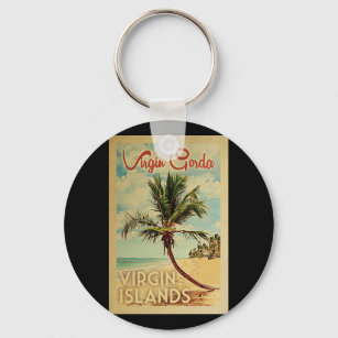 Virgin Gorda Palm Tree Vintage Travel Key Ring