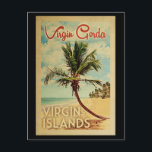Virgin Gorda Palm Tree Vintage Travel Postcard<br><div class="desc">A uniquely retro mid-century modern Virgin Gorda Virgin Islands art print in vintage travel poster style. It features a curved palm tree on sandy beach with ocean under a blue cloudy sky.</div>