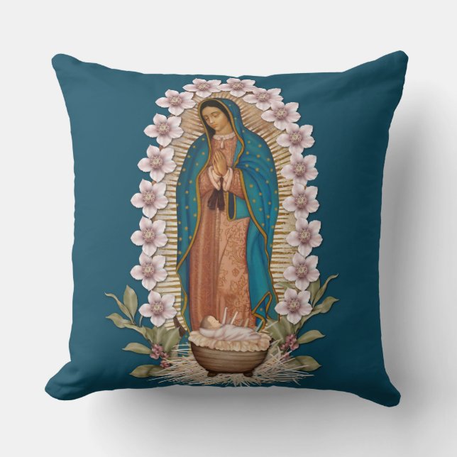 Virgin Guadalupe Catholic Christmas Baby Jesus  Cushion (Front)