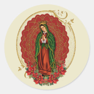 Virgin Guadalupe Catholic Christmas Pointsettia  Classic Round Sticker