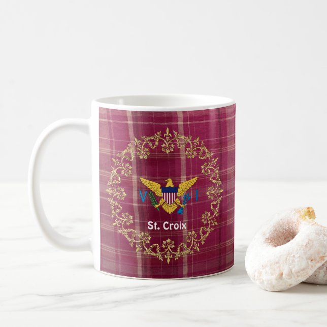 Virgin Islands Flag St. Croix Madras Plaid Coffee Mug (With Donut)