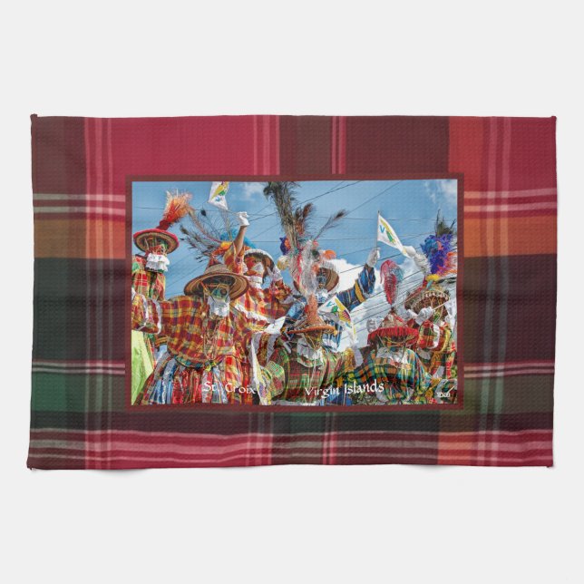 Virgin Islands Flag St. Croix Mocko Jumbies Madras Tea Towel (Horizontal)