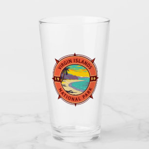Virgin Islands National Park Retro Compass Emblem Glass