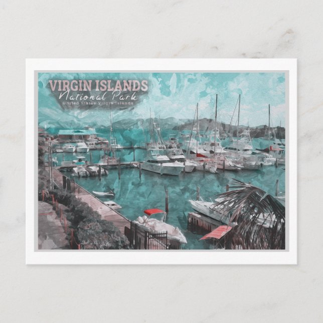 VIRGIN ISLANDS UNITED STATES - BOAT WATERCOLOR POSTCARD (Front)