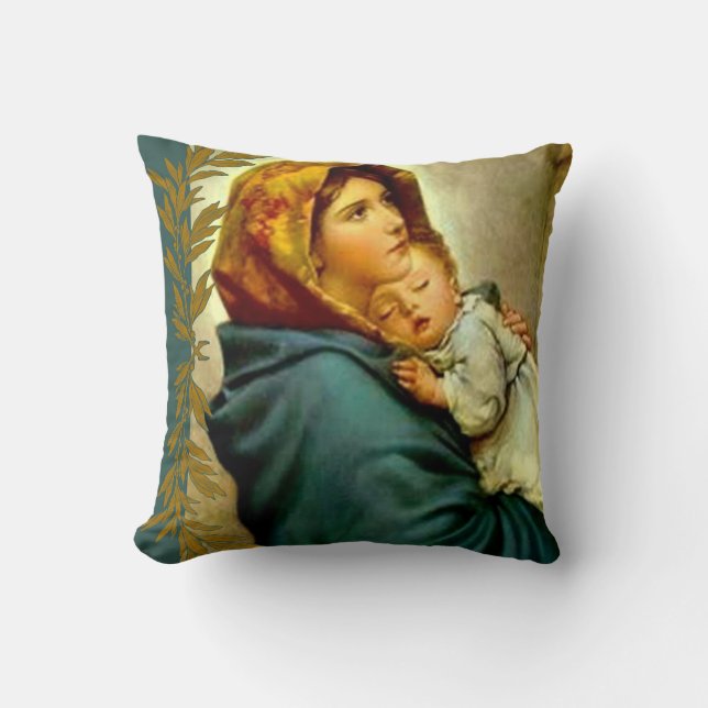Virgin Madonna Mary with Baby Jesus Cushion (Front)