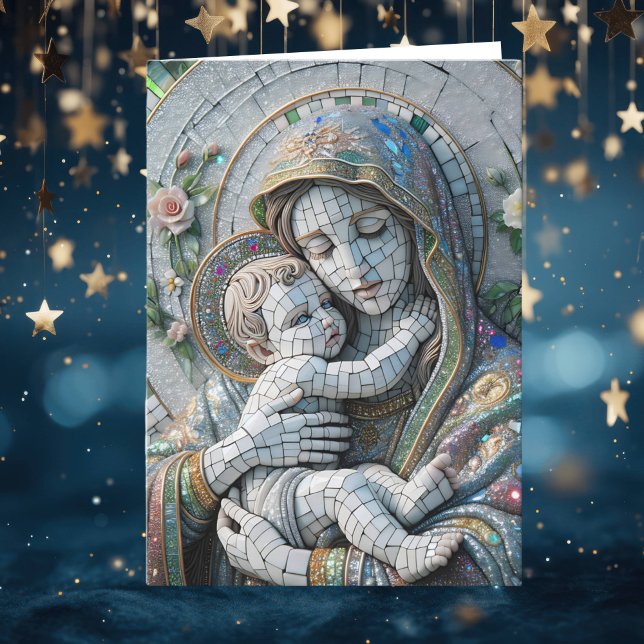 Virgin Mary and Baby Jesus | Mosaic Statue Card (Creator Uploaded)