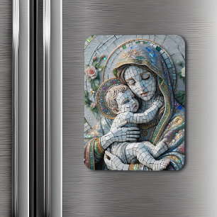 Virgin Mary and Baby Jesus   Mosaic Statue Magnet