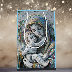 Virgin Mary and Baby Jesus Mosaic Statue Medium Gift Bag