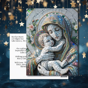 Virgin Mary and Baby Jesus Mosaic Statue Postcard