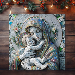 Virgin Mary and Baby Jesus   Mosaic Statue Poster
