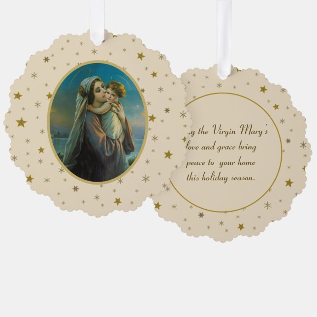 Virgin Mary and Baby Jesus on Starry Background Tree Decoration Card (Front/Back)
