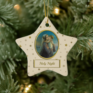 Virgin Mary and Baby Jesus on Starry Christmas Ceramic Ornament