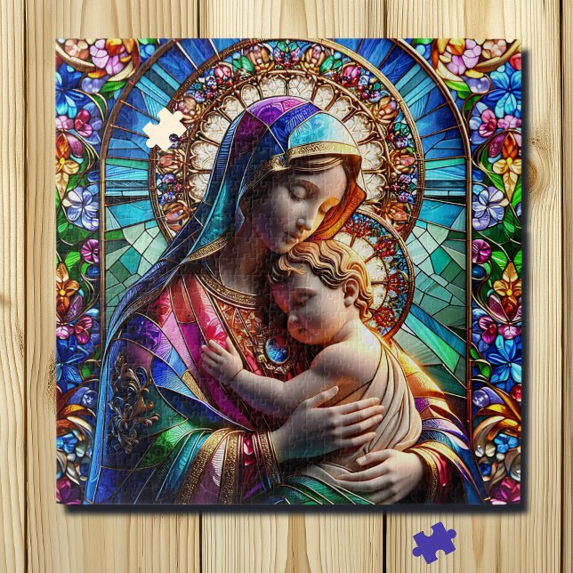 Virgin Mary and Baby Jesus Stained Glass Jigsaw Puzzle (Creator Uploaded)