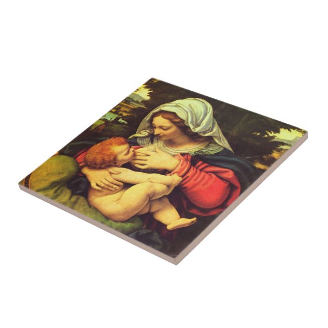 Virgin Mary and Child by Andrea Solario Ceramic Tile (Side)
