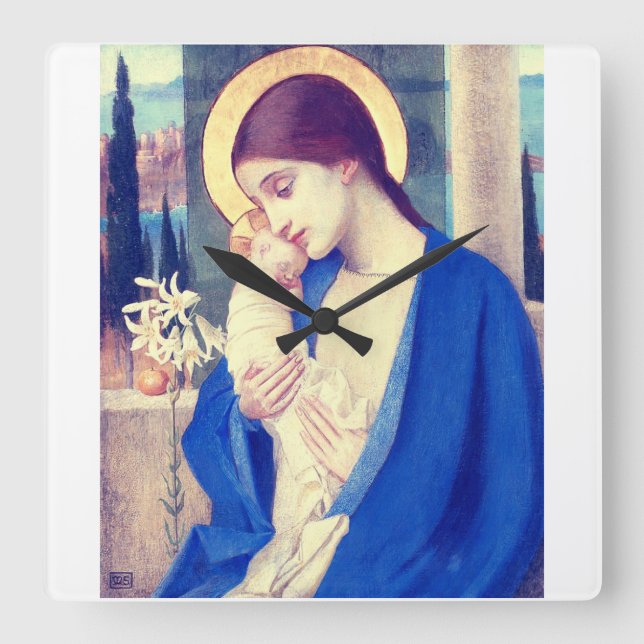 Virgin Mary and Child by Marianne Stokes Square Wall Clock (Front)