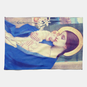 Virgin Mary and Child by Marianne Stokes Tea Towel