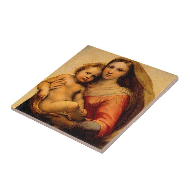 Virgin Mary and Child by Rafael Santi Catholic Art Ceramic Tile (Side)