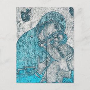 Virgin Mary and Infant Jesus Christ Vintage Blue Postcard